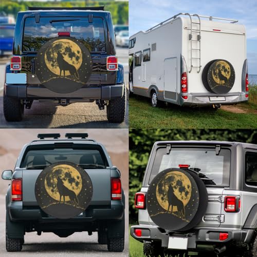 Image of Spare Tire Cover for RV Trailer, Moon Wolf Tire Covers Universal Fit for Travel Trailer Camper Jeep RV SUV Truck Waterproof Wheel Cover (17 inch for Diameter 31 inch - 33 inch)
