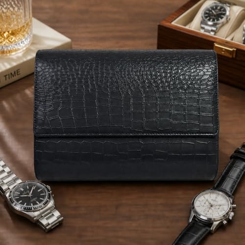 Image of essart 8-Slot Travel Watch Organizer - Elegant PU Leather Watch Roll for Collectors, Scratch-Proof & Portable Storage Watch roll case for men & women