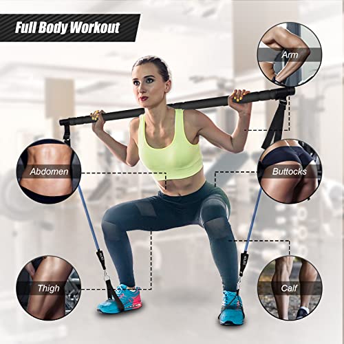 Pilates Bar Kit With Resistance Bands (30+40+50), Weluvfit Exercise Fitness Equipment For Women & Men, Home Gym Workouts Stainless Steel Stick Squat Yoga Pilates Flexbands Kit For Full Body Shaping #TOP3