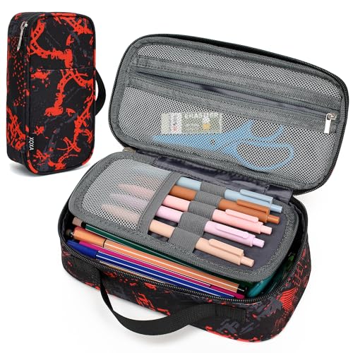 Image of XQXA Large Capacity Pencil Case Multi-Slot Pencil Pouch Durable Pencil Box Portable Makeup Bag with Handle for Office