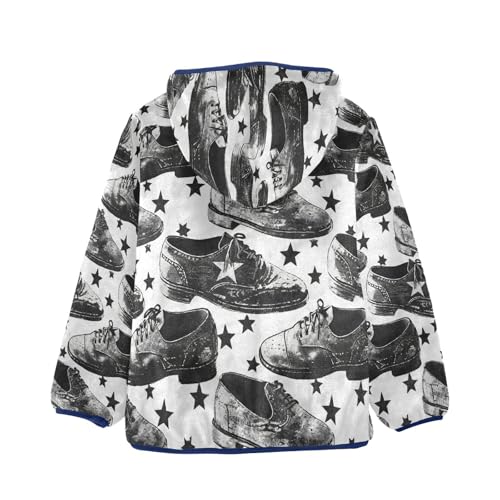 Shoes and Stars Pattern Print Toddler Fleece Jacket Girl Boys Hooded Fleece Jacket Coat Warm Outwear Zip-up 3-10T2