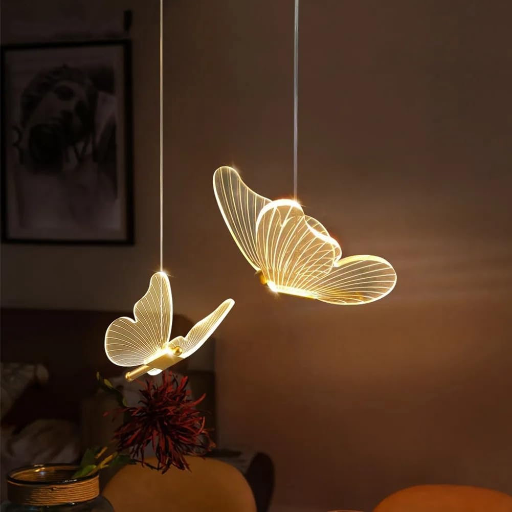 Kopinma Butterfly Chandeliers & Ceiling Lights, Nordic Butterfly Bedside Lamp, 3D Hanging Lights for Living Dining, Bedroom