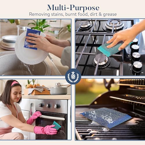 Image of Simplified 6-Pack Steel Scouring Sponges with Rust Resistant Stainless Steel Threading for Home and Kitchen Cleaning Supplies, Heavy Duty Cleaning Sponge for Kitchen & Bathroom, Blue /Green