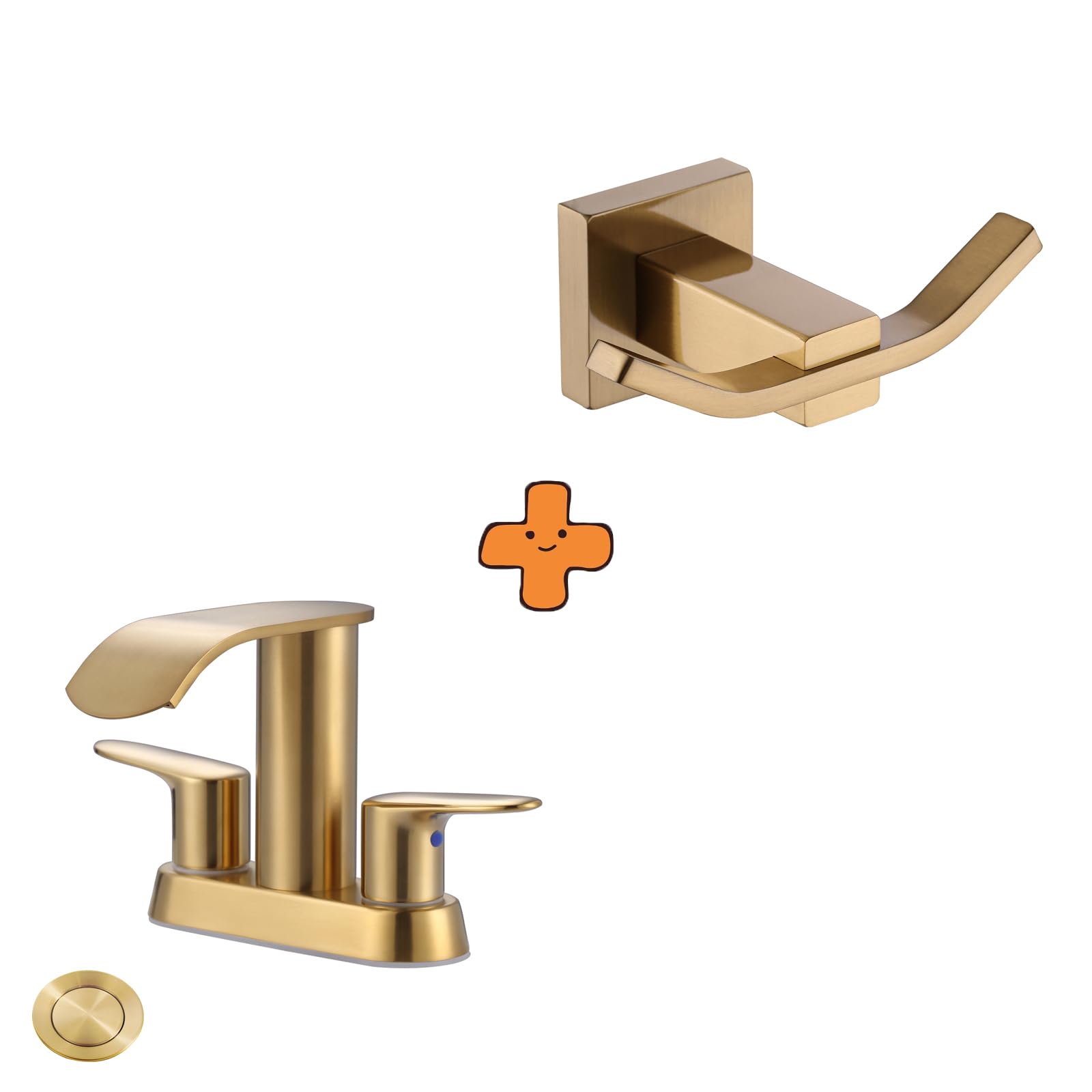 Jnfidosr Gold Waterfall Bathroom Sink Faucet, Two Handles Bathroom Faucet And Towel Hooks For Bathrooms Sus304 Stainless Steel Coat Hook, Bathroom Robe Towel Holder