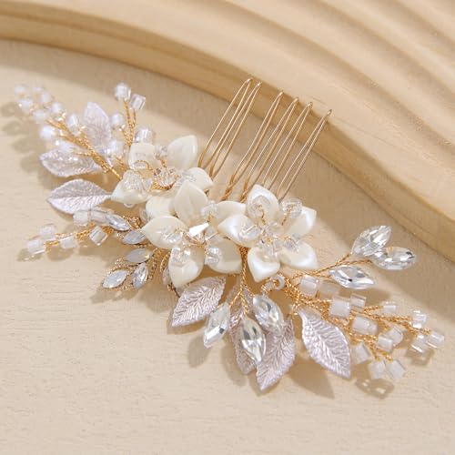 Pente de cabelo de cristal para noivas, acessórios de cabelo de casamento, flores feitas à mão, pres