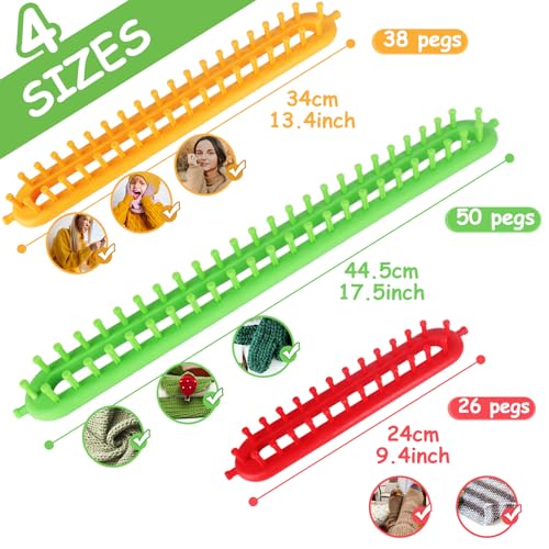 Image of Katech 3 pcs Rectangle Knitting Looms Kit Sparse Pegs Loom Knitter Different Sizes Colorful Plastic Weaving Looms Set DIY Yarn Weaving Kits with a Crochet Hook and Needle (Color is Random)