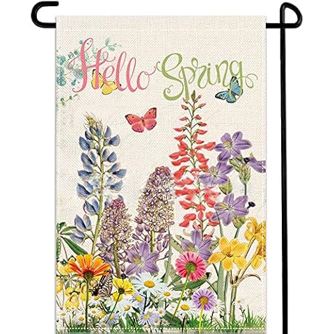 DUDOU Spring Garden Flag Flower Hello Welcome Yard Sign Butterfly Colorful Floral Cover