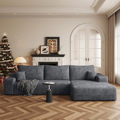 Image of Boneless Couch, Modular Sectional Couches for Living Room, U-Shaped Cloud Couch Sofa with Deep Seat, Fluffy Corduroy Upholstered Corner Sofa