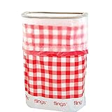 Amscan Flings Bin Gingham Patented 13 Gallon Pop Up Trash Bin for Parties, Picnics and Everyday Use, 22 x 15 x 10, Red