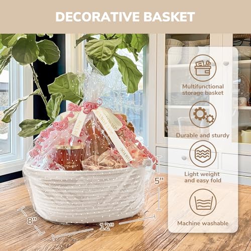 Image of CHICVITA Woven Basket for Gifts with Bags & Ribbon, Dog Toy Basket, White