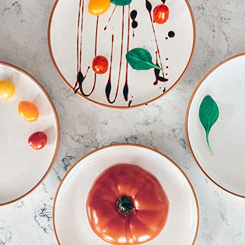 Mora Ceramic Plates Set, 7.8 In - Set Of 6 - The Dessert, Salad, Appetizer, Small Dinner Etc Plate. Microwave, Oven, And Dishwasher Safe, Scratch Resistant. Kitchen Porcelain Dish - Vanilla White #TOP4