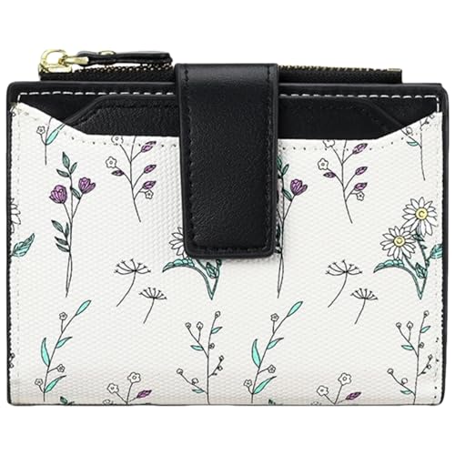 Small Wallets Women RFID Leather Bifold Card Holder Cute Flower Wallet for Women with Zipper Coin Pocket 3 ID Windows