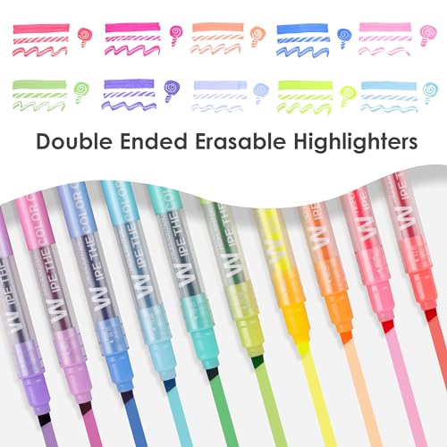 Erasable Highlighters, Dual Tip 10 Pack Highlighters Assorted Colors Erasable, Smooth Writing Book Journaling No Bleeding Highlighter Pens for Bible Journal Planner