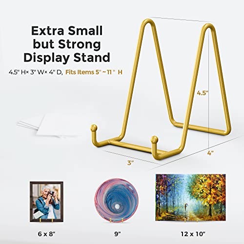 Image of TR-LIFE Plate Display Stand - 4.5 Inch Holder + Metal Frame for Picture, Decorative Plate, Photo Easel, Tabletop Art (Gold 2 Pack)