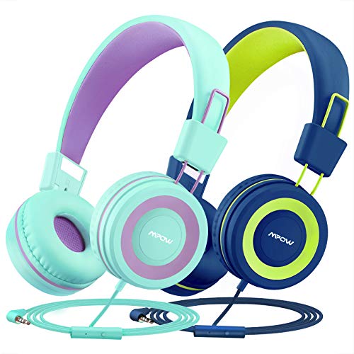 Kids Headphones with Microphone 2 Pack, Mpow CH8 Wired On Ear Headphones for Kids with 91dB Volume Limit, Online Schooling Headsets with Sharing Splitter for Boys Girls Children School Travel