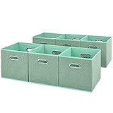 VC CUCINE Foldable 6 Packs Light Green Cloth Fabric Storage Drawers Bins,Collapsible Basket Cube for Home Closet Bedroom Containers Set With Two Mental Handle