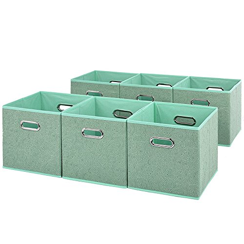 VC CUCINE Foldable 6 Packs Light Green Cloth Fabric Storage Drawers Bins,Collapsible Basket Cube for Home Closet Bedroom Containers Set With Two Mental Handle