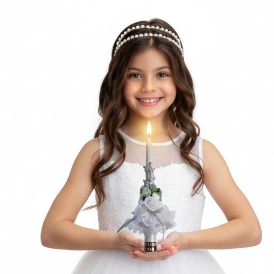 First Holy Communion and Confirmation Scented Candle for Christian Rituals Non-Toxic Non-Smoke Natural Wax Long Lasting Burn time 12 Inch Height and 1-inch Width (Green Tree)