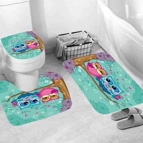 Badezimmerteppich Grün, Pink, Blau Badteppich rutschfest Waschbar Badgarnitur 3 Teilig – Badematte Set Mit Wc-Vorleger Und Badematte,Teppich Badezimmer Für Sicherheit Und Komfort Im Bad 45X75Cm – Bild 4