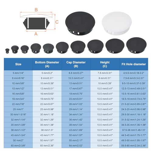 Image of PATIKIL 16 mm /5 /8 Plastic Hole Plugs, 50 Pack Flush Type Round Plug Snap in Hole Panel Tube Kitchen Cabinet Furniture Fencing Post Pipe Insert End Caps, White