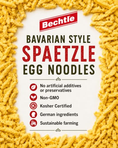 Image of Bechtle Spaetzle Bavarian Style Egg Noodles - Traditional German Pasta, Authentic Imported from Germany, Cage-Free Eggs & Durum Wheat Semolina, Non-GMO, Kosher (17.6oz, Pack of 12)