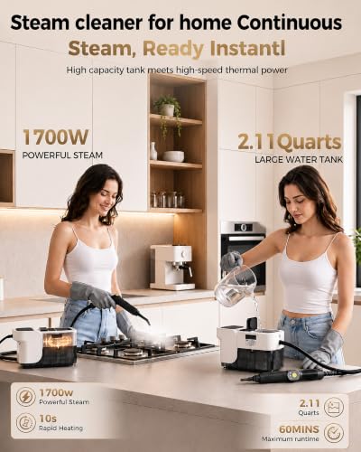 Image of GEVOLCM Steam Cleaner, 3 Level Adjustable Handle with 18 Accessories, White