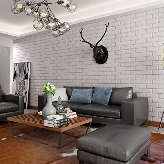 Image of Plastic 3D Embossed Washable PE Foam DIY Self Adhesive Brick Wall Sticker for Bedrooms, Living Room, Kids Room, Office (White, 70 x 77 cm, 5.8 sqft) (5)