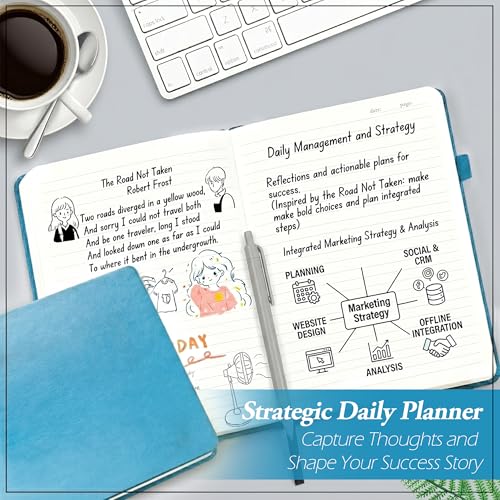 Image of GLUN Soft Touch PU Leather A5 Notebook, Blue Cover Portable Pocket Diary Notepad with Schedule, 242 Writing Pages for Home, School & Office Use