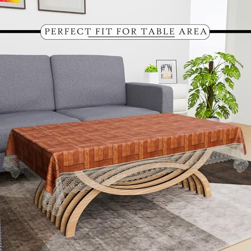 Image of Kuber Industries Center Table Cover | 40X60 Inch | 4 Seater Kitchen Table Cloth | Tabletop Cover | PVC Table Cloth | Decorative Table Cover | Tea Table Cover | Wooden Check Design | Brown, Rectangular