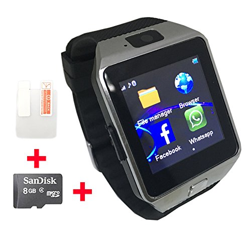 GSM Smartwatch DZ09 mit DREI LED-Leuchten und großer Kapazität Batterie (Silver)