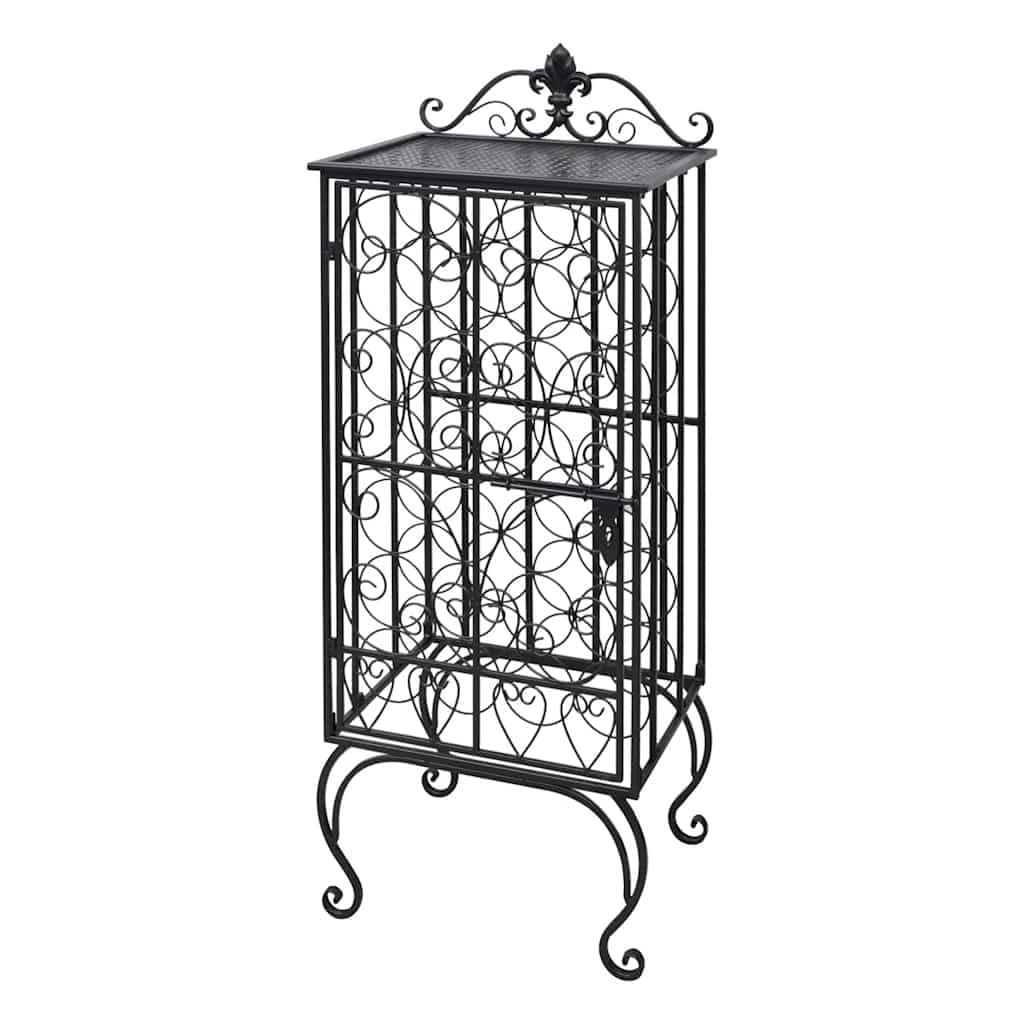 Scaffale per 28 bottiglie di vino, in metallo, con porta bloccabile, colore nero