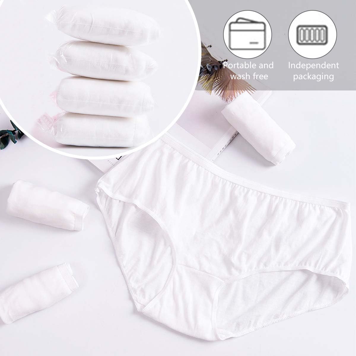 Lot de 8 Slips Jetables Femme en 100% Coton Culottes Jetables Femme Grande Taille sous Vetement Jetable Hopital Maternite Culotte Périodique pour Grossesse Accouchement Voyage Massage, M-4XL