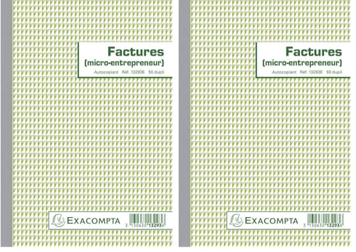 Exacompta 13293E Manifold Factures Micro entreprise 21 x 14,8 cm 50 feuillets Dupli autocopiants. Pour la réalisation de 50 factures. (Lot de 2)