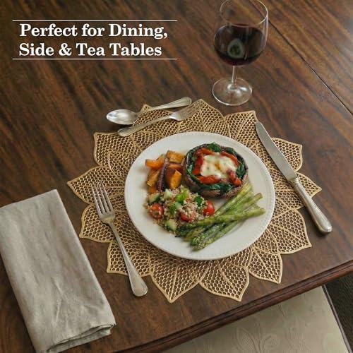 Image of Kuber Industries 4 Pcs Set Leather Side Table Mats | Washable Placemat /Dining Table Mat for Wedding and Family Functions | Patta Design - Golden