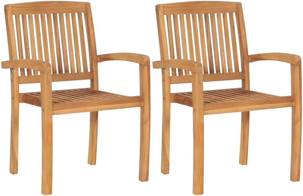 vidaXL 2x Solid Teak Wood Stacking Garden Dining Chairs Weather Resistant Easy to Clean Outdoor Furniture Heavy Duty Wooden Dinner Seats vidaXL 2x Solid Teak Wood Stacking Garden Dining Chairs Weather Resistant Easy to Clean Outdoor Furniture Heavy Duty Wooden Dinner Seats