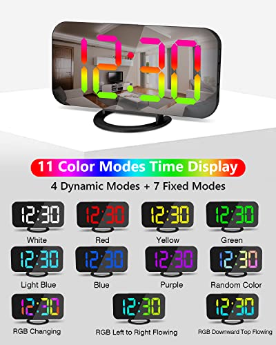 Szelam Led Rgb Digital Alarm Clock,With 11 Color Modes Display,Mirror Surface,Dual Usb Charger Ports,Modern Desk Clocks For Bedroom Home Office Decor- Black #TOP2