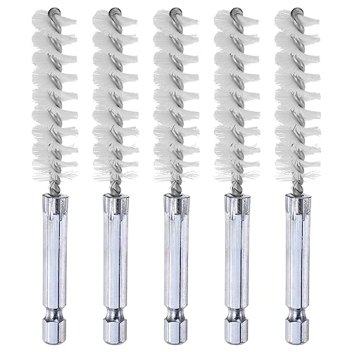 HARFINGTON 5Pcs Nylon Bore Brush 13mm Dia 4" Long Cleaning Twisted Wire Brush with Handle 1/4" Hex Shank for Tubes, Ports, Bearings