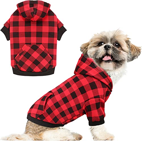 dog sweaters extra small - Dog Hoodie Dog Sweater Red Buffalo Plaid Dog Clothes Warm and Soft Breathable Cozy Small Dog Hoodies Dog Sweaters for Small Dogs with Pocket(S)