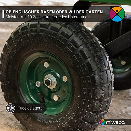 Miweba Bollerwagen Dumper | 𝟑𝟎𝟎 kg Traglast - Luftreifen - Volumen 75 L - Kippfunktion - Sackkarre - Schubkarre - Transportwagen - Kinderwagen - Handwagen - Gartenwagen - Wagen - Kippwagen (Grün)