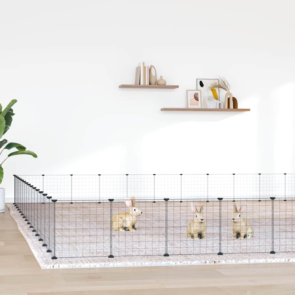 60 Pezzi Gabbia per Animali Domestici con Porta Nero 35x35 cm in Acciaio Verniciato a Polvere Flessibile Espandibile per Piccoli Animali come Conigli, porcellini d'India, Criceti, Roditori