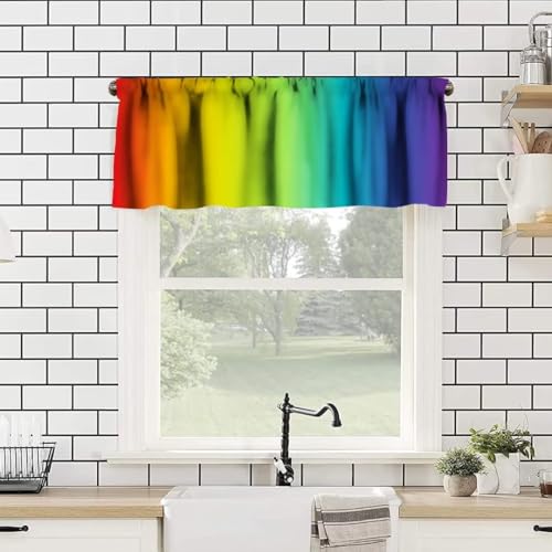 Image of Rainbow Window Valance Curtain, Abstract Colorful Rainbow Matching Art Theme Pleasant Atmosphere Window Valances Treatments for Kitchen Living Room Cafe Decor 54'x18', 1 Panel