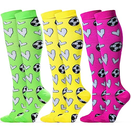 Cindeer 3 Pairs Soccer Novelty Sports Hearts Tube Socks Soccer Gift Knee High Socks for Women Men