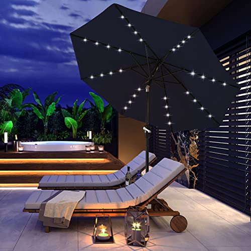 Image of ABCCANOPY Durable Solar Led Patio Umbrellas with 24LED Lights 7.5FT (Navy Blue)