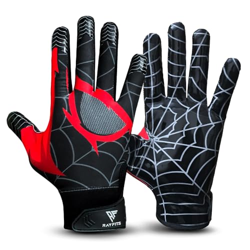 RAYFITS Supar Tacky Grip Football Gloves - Youth & Adult Sizes (Black, Youth Small)