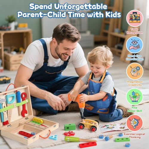 Image of SAMVARDHAN 44Pcs Wooden Tool Kit Set for Kids with Electric Drill & Carry Case - Montessori Construction Toy Kit with Tools, Nuts & Bolts, Educational Building Set for Boys & Girls (3+ Years)