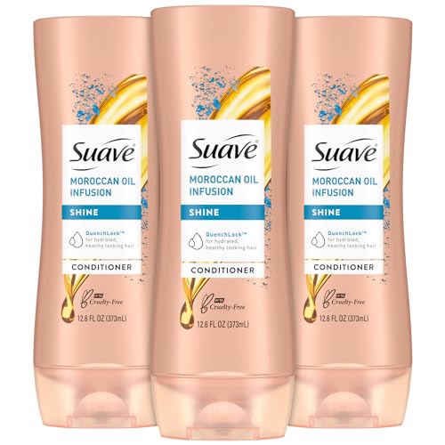 Suave Argan Oil Conditioner, Moroccan Infusion, Shine 3-Pack Treatment for Dry, Damaged Hair, 12.6 Oz Ea
