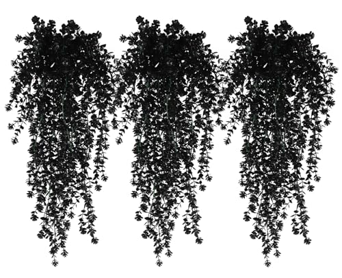 Black Hanging Flowers Faux Hanging Plants Black Artificial Hangin...