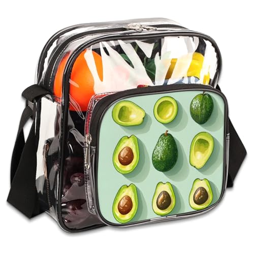 Clear Crossbody Bag Stadium Approved Avocado Transparent Bag for Festivals, Sports Events, Concerts,Beach Bag for Women Men Fruits Clear Purse with Front Pocket Messenger Bag with Adjustable Strap