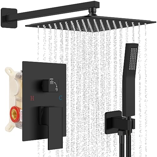 Baetuy 12 Inch Shower Faucet Set, Rainfall Shower System with High Pressure Handheld Shower Head and Square Fixed Shower Head,Spray Wall Mounted Rainfall Shower Fixtures Baetuy 12 Inch Shower Faucet Set, Rainfall Shower System with High Pressure Handheld Shower Head and Square Fixed Shower Head,Spray Wall Mounted Rainfall Shower Fixtures