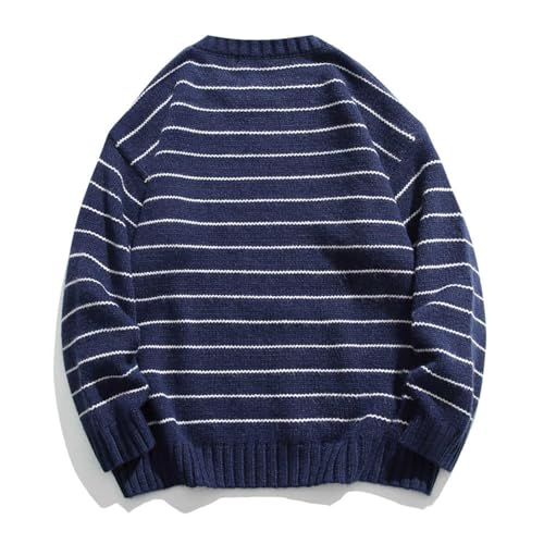 Mens Oversize Stripe Sweater Vintage Casual Loose Crewneck Fall Pullover Jumper Unisex Streetwear Knitted Tops4